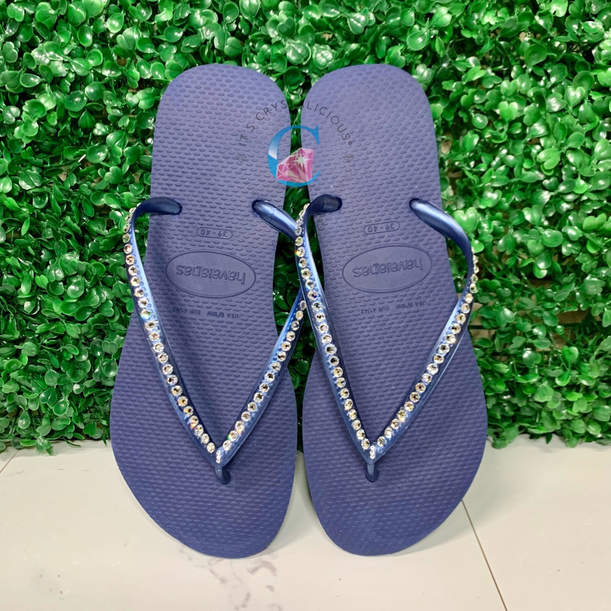 Navy Thin Strap Havaiana/Crystal Clear - 1 Row * - It's Crystalicious®