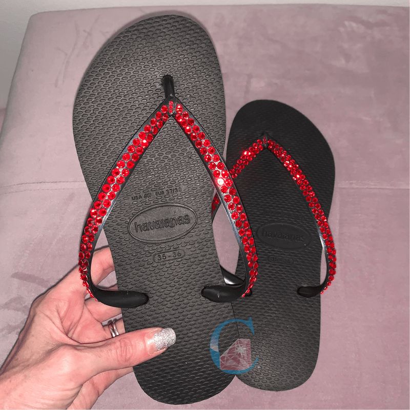 Black Thin Strap Havaianas with Lt Siam - 2 Rows * - It's Crystalicious®