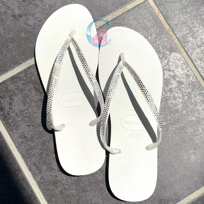 White Thin Strap embellished Havaianas - 3 Rows * - It's Crystalicious®