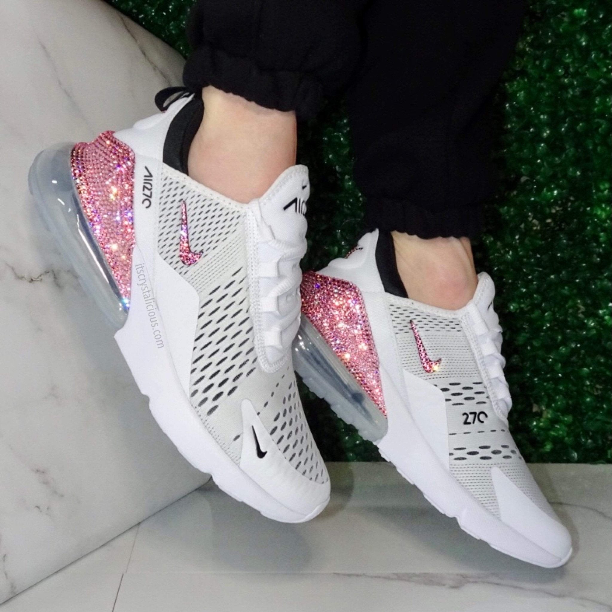 Custom Crystal Nike Air Max 270 sneakers White Black Ticks
