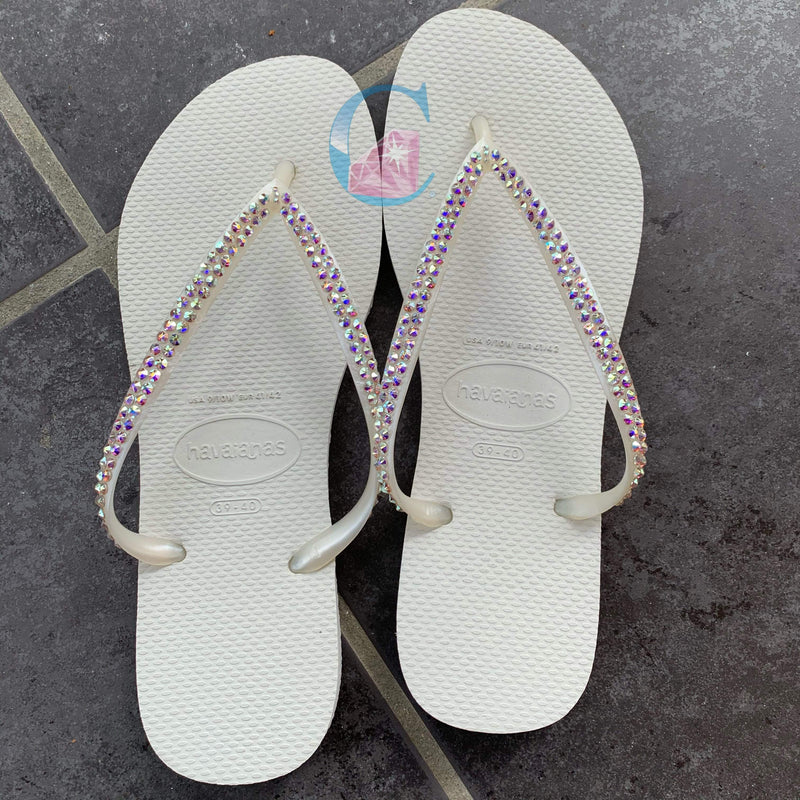 White Thin Strap Havaianas with Crystal AB - 2 Rows * - It's Crystalicious®
