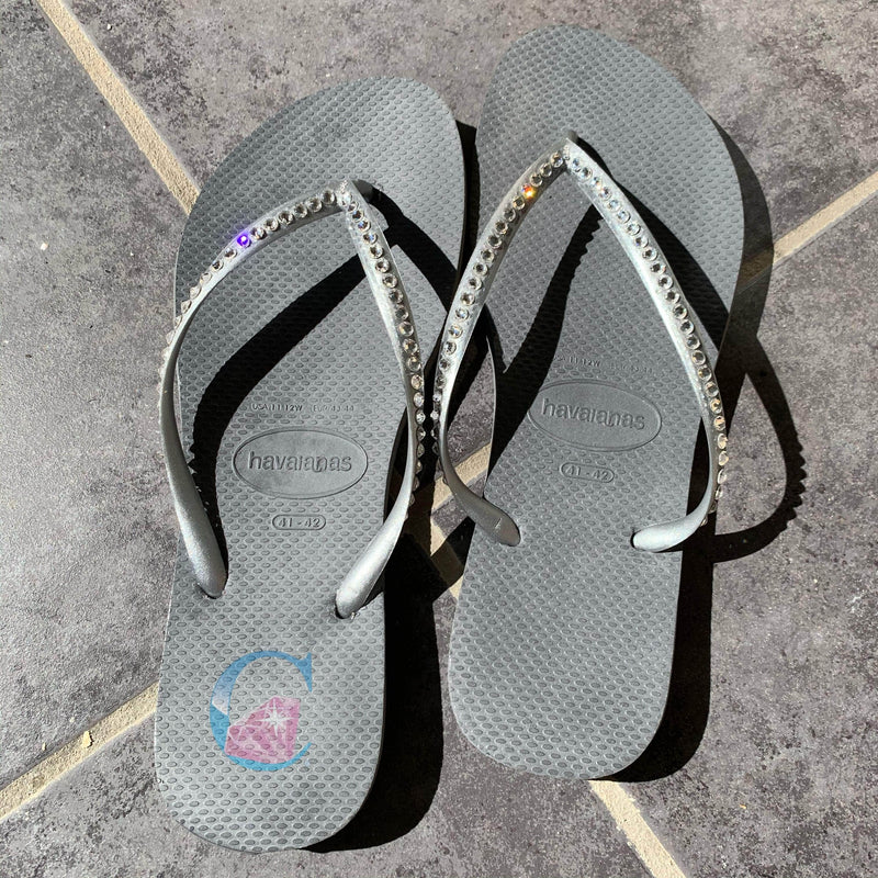 Silver Thin Strap Havaianas with Crystal Clear - 1 Row * - It's Crystalicious®