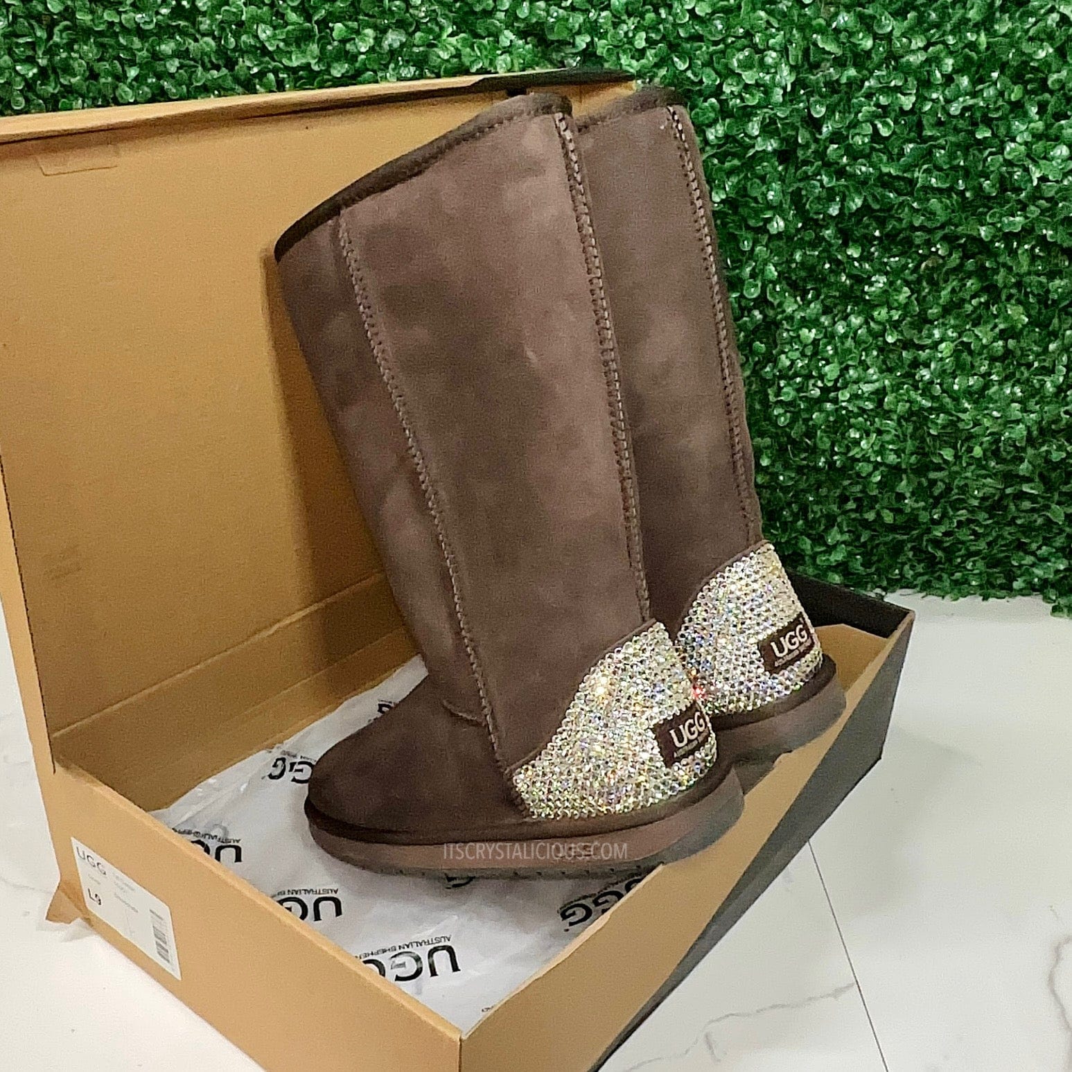 Embellished Tall Genuine Ugg Boots - Chocolate/Crystal* - It's Crystalicious®
