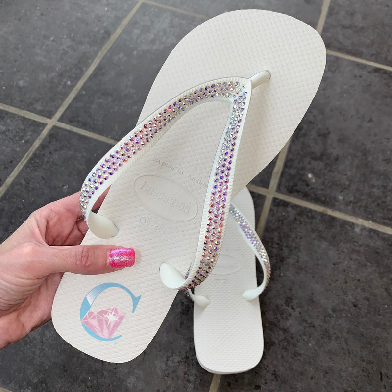 White Thick Strap embellished Havaiana - 3 Rows * - It's Crystalicious®