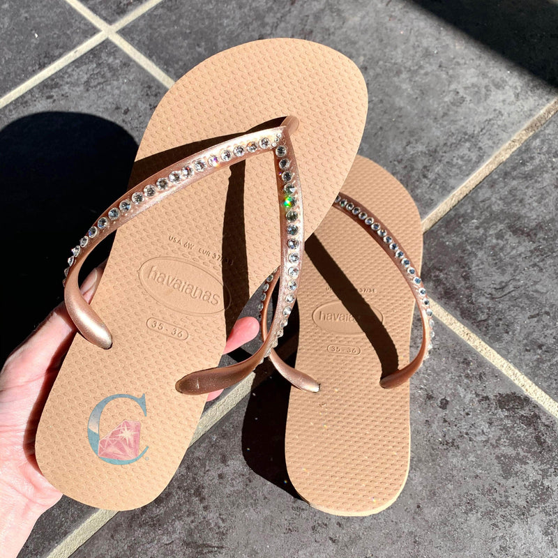 Rose Gold Thin Strap Havaianas with Crystal Clear - 1 Row * - It's Crystalicious®