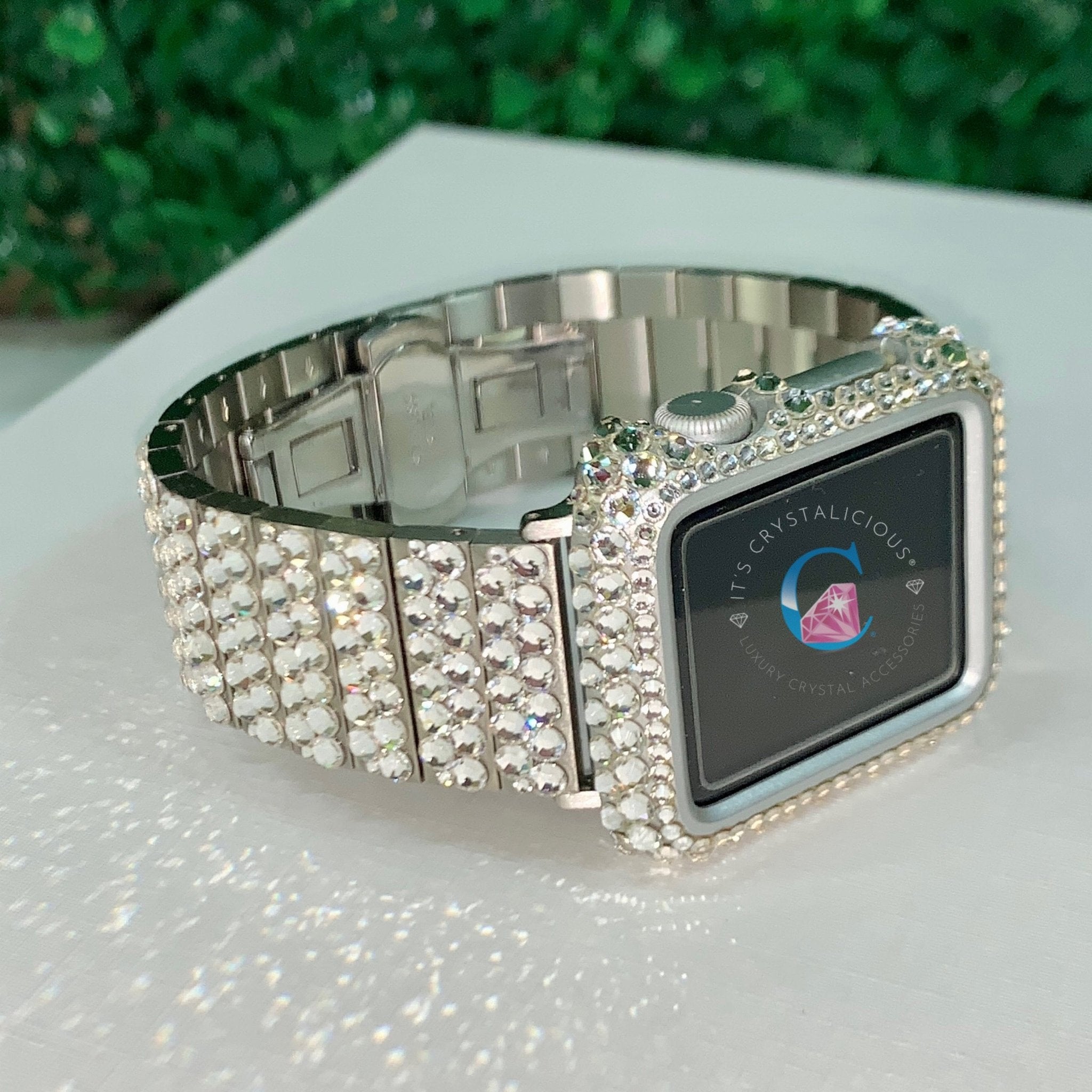 Stainless Steel Apple Watch Band - Silver/Crystal* - It's Crystalicious®