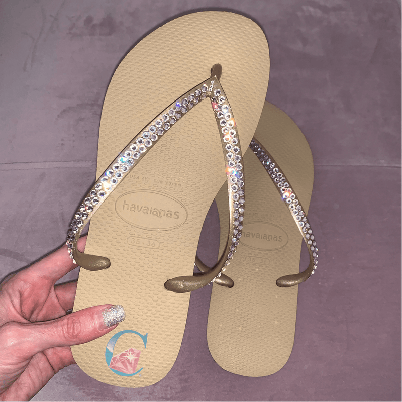 Gold Thin Strap embellished Havaiana - 2 Rows* - It's Crystalicious®