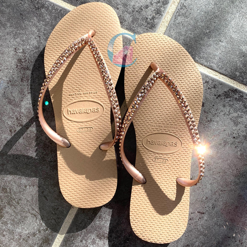 Rose Gold Thin Strap Havaianas - 2 Rows * - It's Crystalicious®
