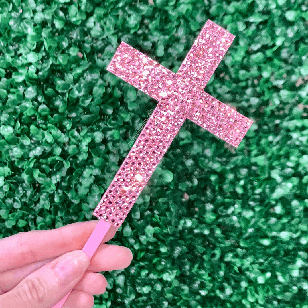 4" Simple Crystal Cross Cake Topper - Lt Rose* - It's Crystalicious®