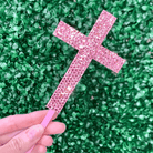 4" Simple Crystal Cross Cake Topper - Lt Rose* - It's Crystalicious®