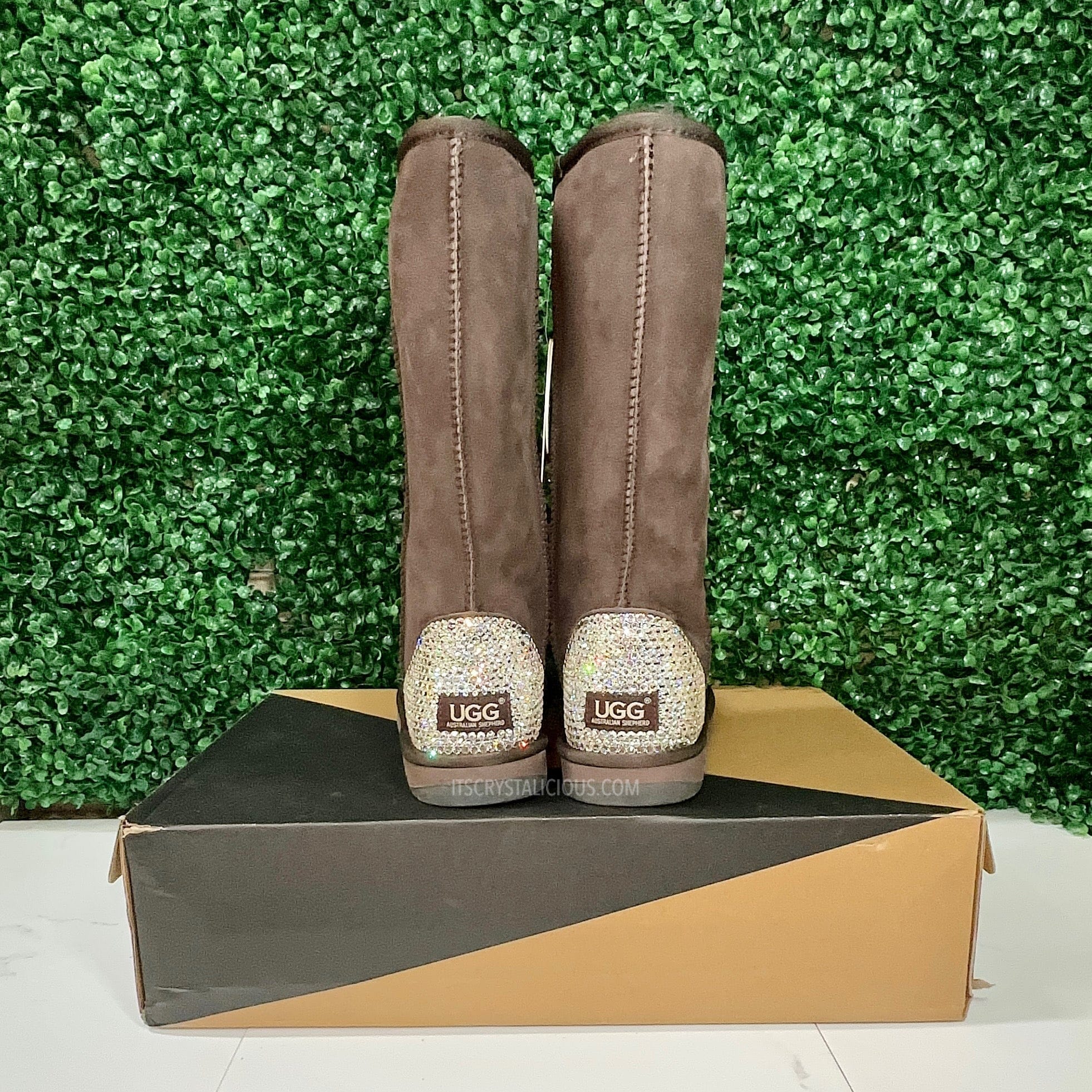 Embellished Tall Genuine Ugg Boots - Chocolate/Crystal* - It's Crystalicious®