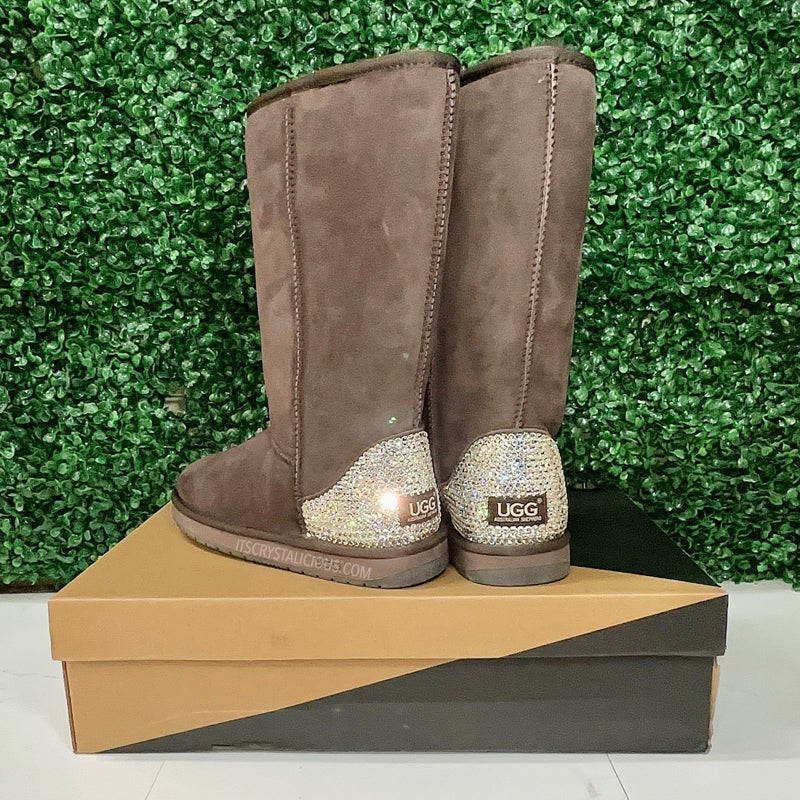 Embellished Tall Genuine Ugg Boots - Chocolate/Crystal*
