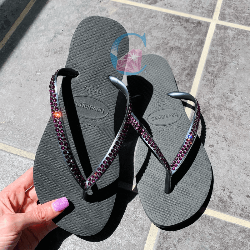 Black Thin Strap embellished Havaianas - 2 Rows * - It's Crystalicious®