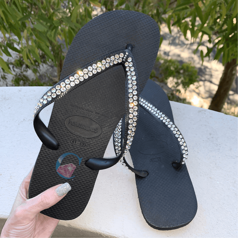 Black Thick Strap Havaianas with Crystal Clear - 2 Rows * - It's Crystalicious®