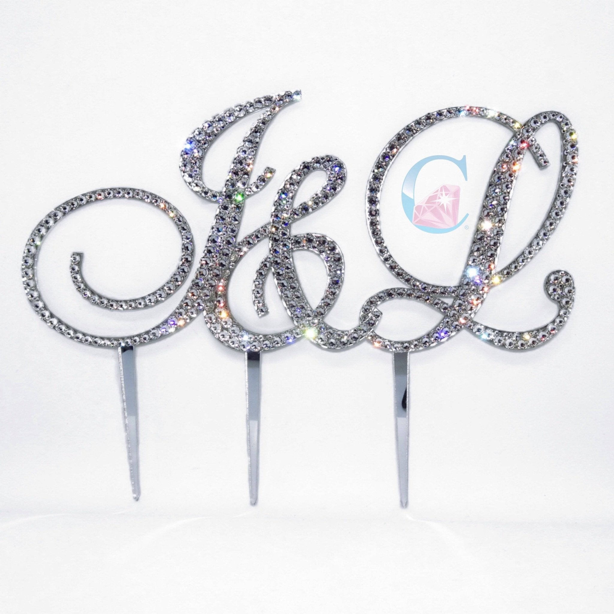 Set of 3 - Crystal embellished Monogram Cake Toppers - Brock Font* - It's Crystalicious®